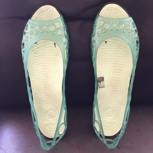 Teal Crocs Adrina Jelly Open-Toe Flats 8